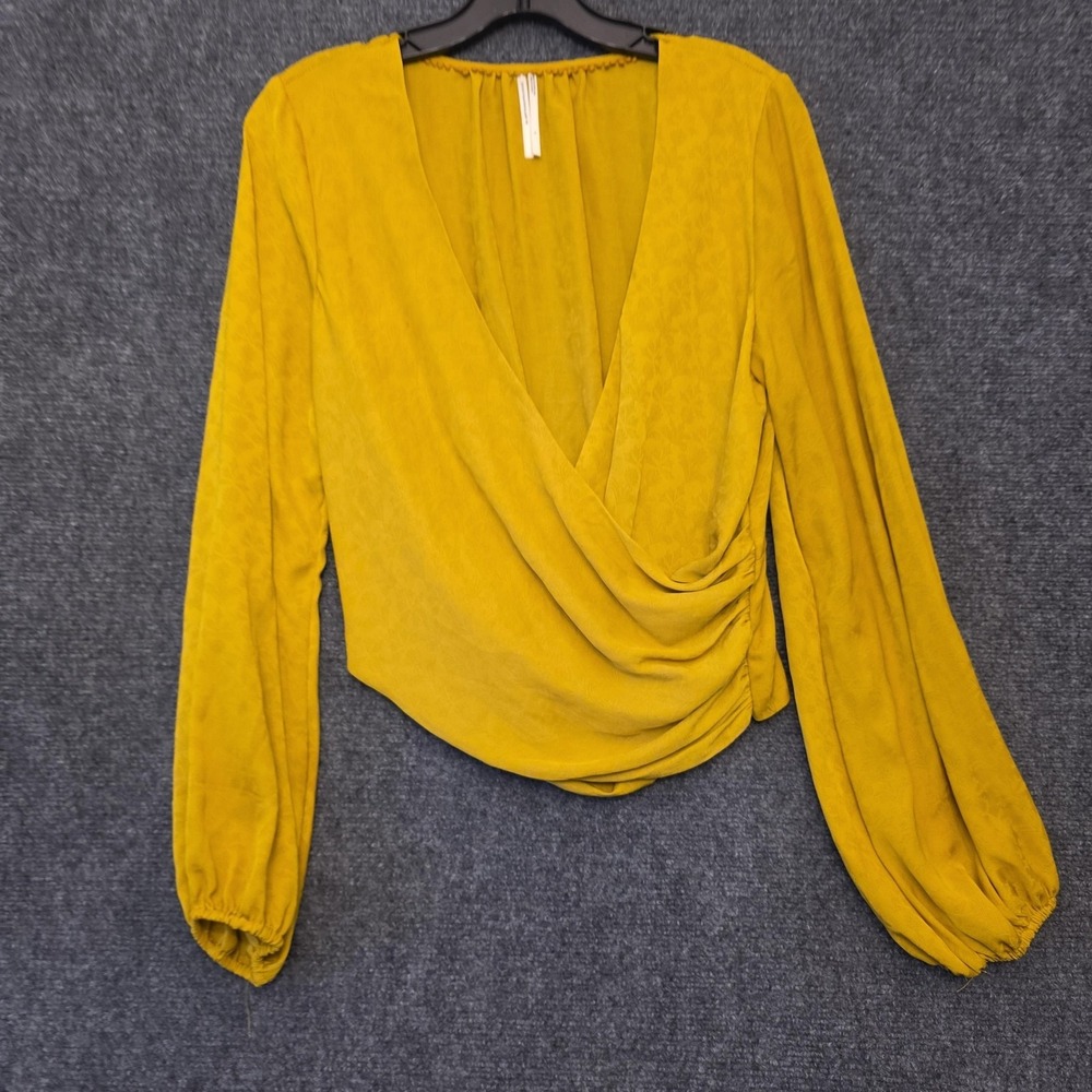 By Anthropologie Blouse Womens S Yellow Surplice Cropped Long Sleeve Top